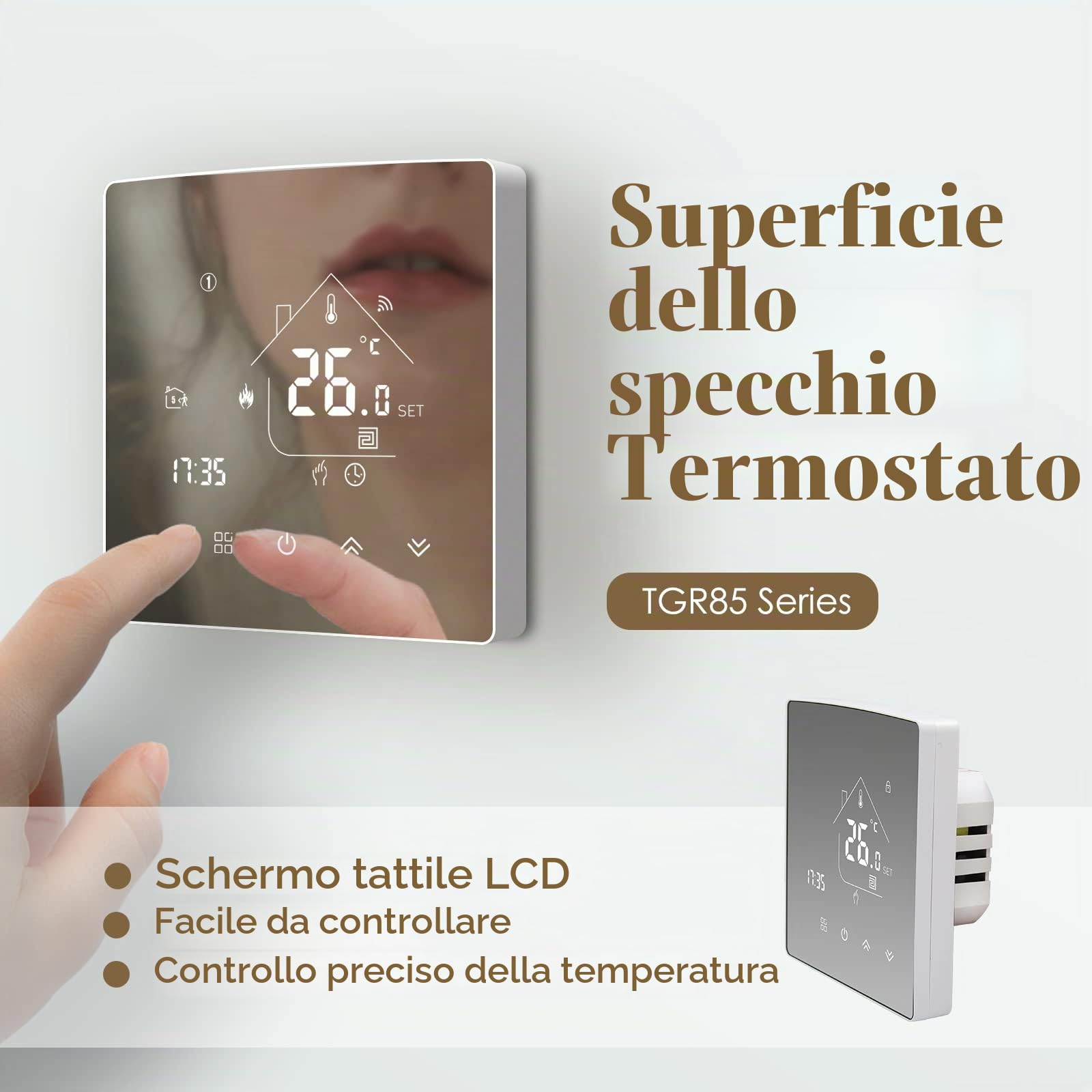 Tuya Wifi Termostato Intelligente Termostato Ambientale da Parete Termostato per Riscaldamento Dell'Acqua Programmabile Settimanale Compatibile con Alexa 3A TGR85WIFI-WP