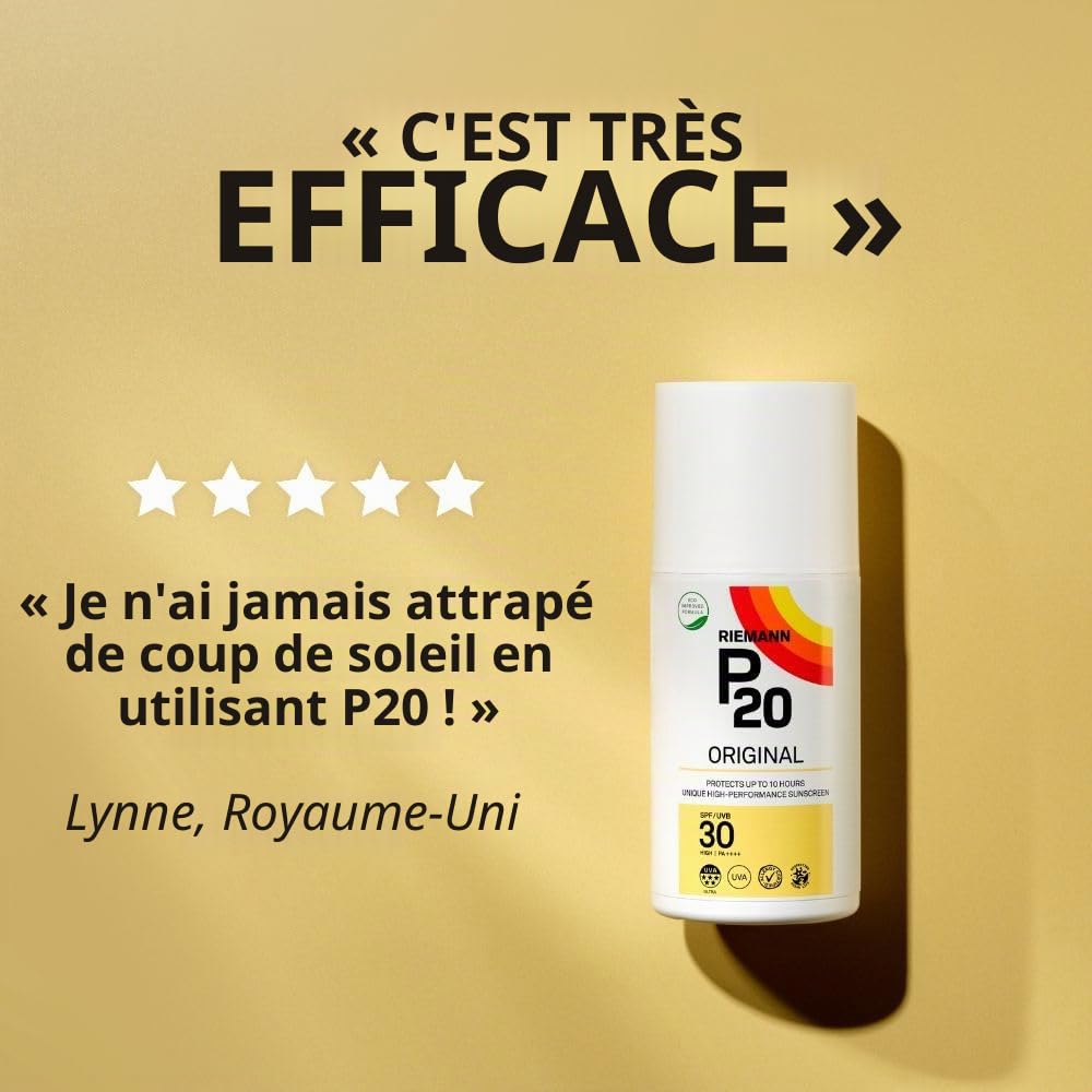 RIEMANN P20 Original SPF30 Spray 200 ml Protection solaire avancée haute performance, triple protection + résistance à la sueur, durable, protège jusqu'à 10 heures, résistant à l'eau