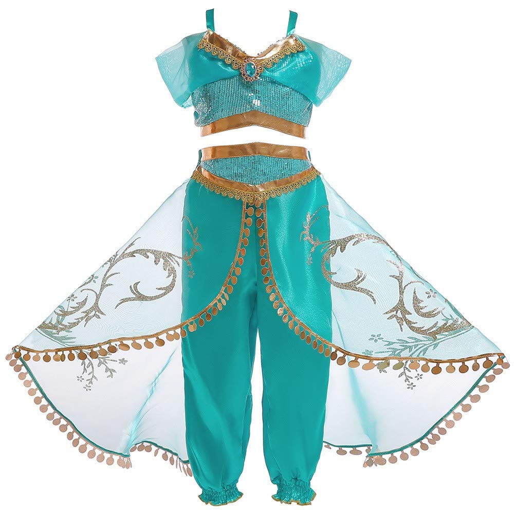 DH DreamHigh Girls Princess Jasmine Fancy Costume Dress for Little Girls 2-10 Years