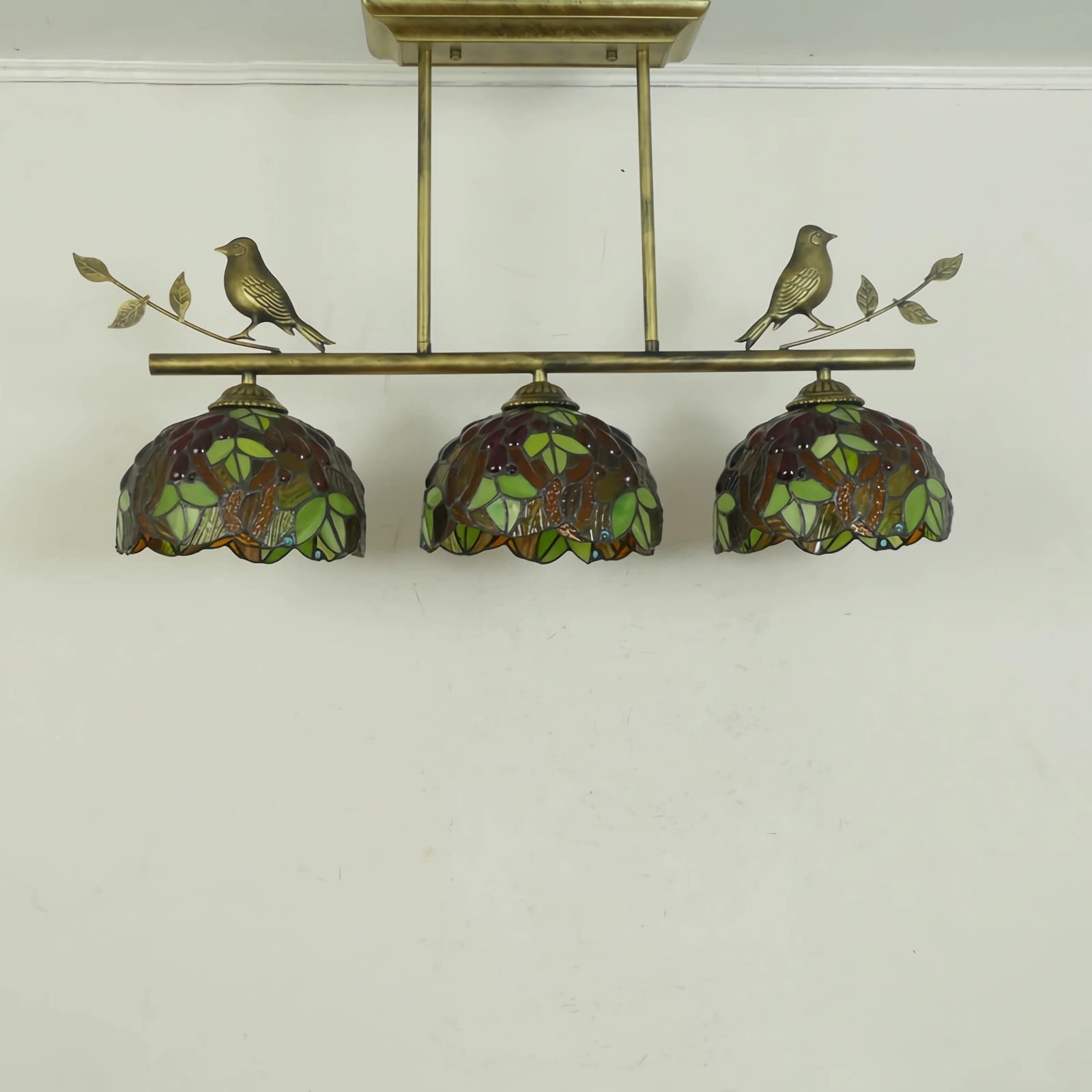 Lampadari in stile Tiffany, 3 luci, uccello in resina, lampada a sospensione a soffitto in vetro colorato in stile vittoriano per soggiorno, camera da letto, sala da pranzo, cucina