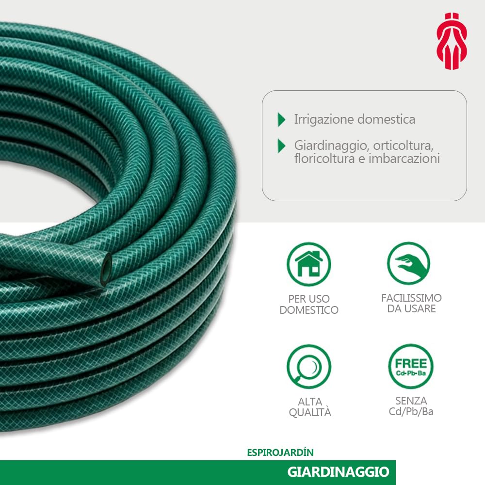 ESPIROFLEX Tubo da giardino in PVC da 25 metri (3/4") per irrigazione domestica | Tubo dell'acqua elastico e flessibile rinforzato con rete in poliestere | Modello Espirojardín