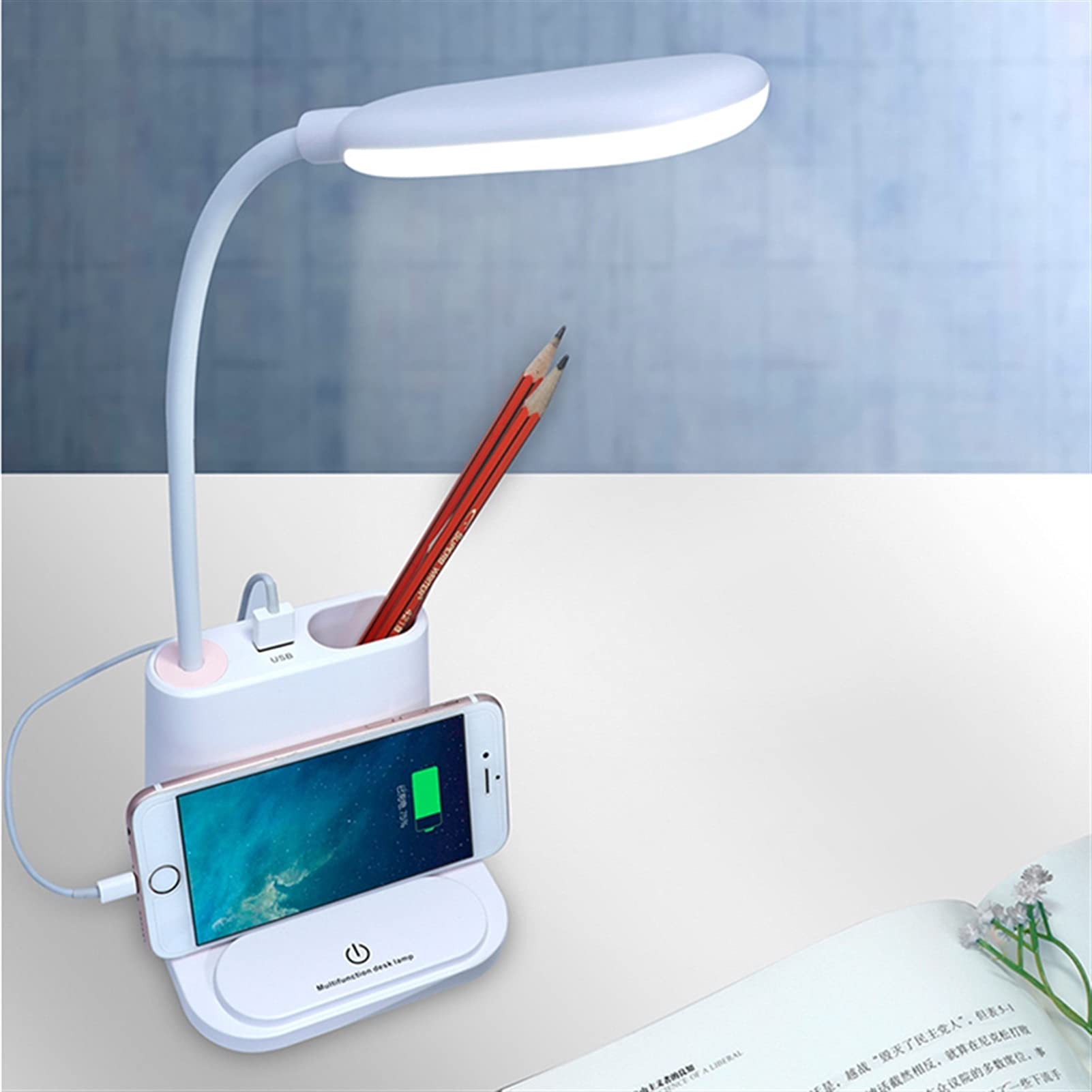 Modern Bedside Light Małe biurko Lampa Dotykowa Regulacja USB Lampka stołowa Lampka pióra Uchwyt z wentylatora Ochrona Lampa uczenia się dla ucznia (Body Color : 1)