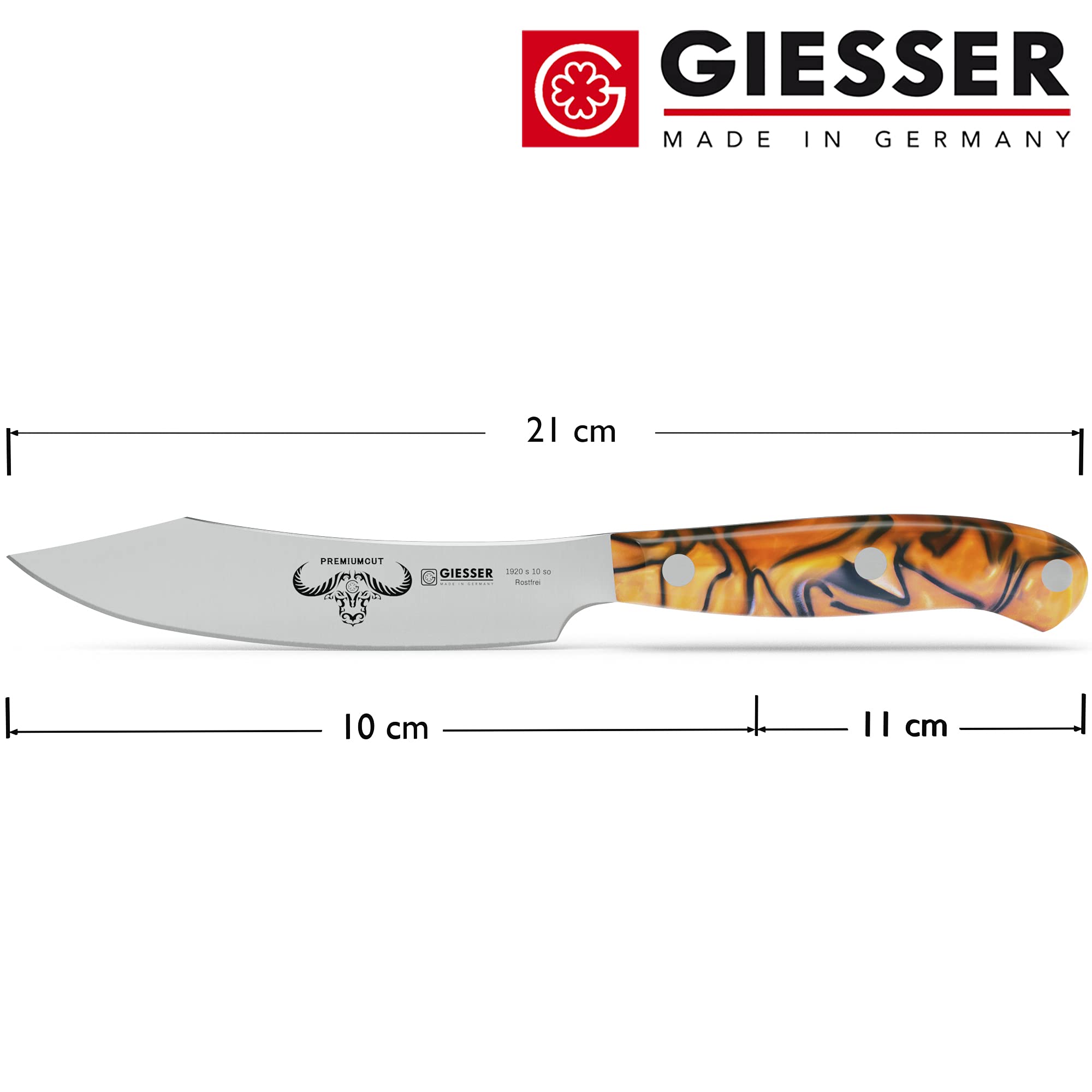 Giesser seit 1776 - Made in Germany - Spickmesser 10 cm Spicy Orange, PremiumCut Office No 1, Officemesser, Acryl, exotisch, rostfrei, deutsches Grillmesser scharf