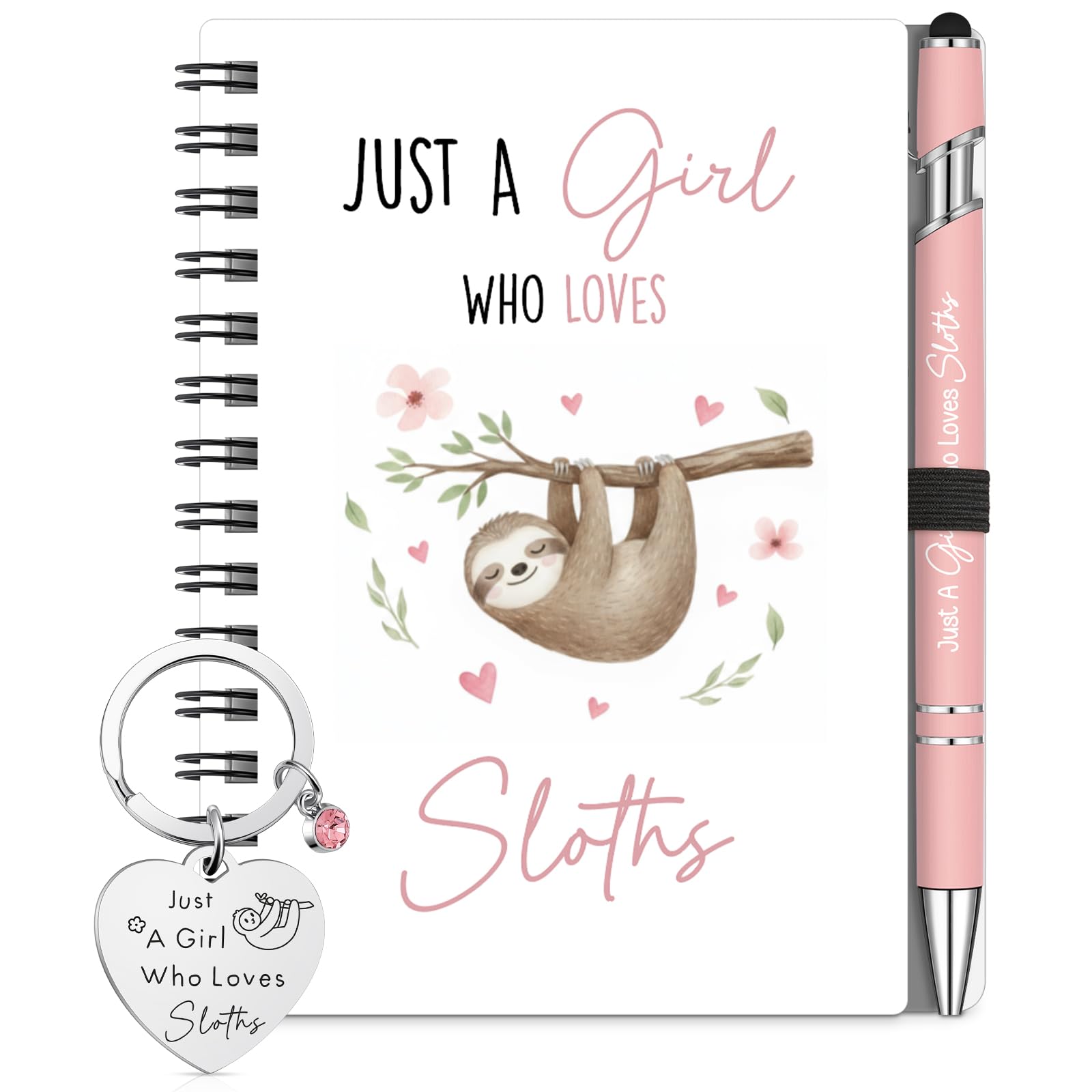 BBTO 3 Pcs Christmas Sloth Gift Sets for Women Animal Lovers Gifts Set with Sloth Notebook, Ballpoint Pen and Keychain, Positive Gift for Birthday Christmas Appreciation Thanksgiving