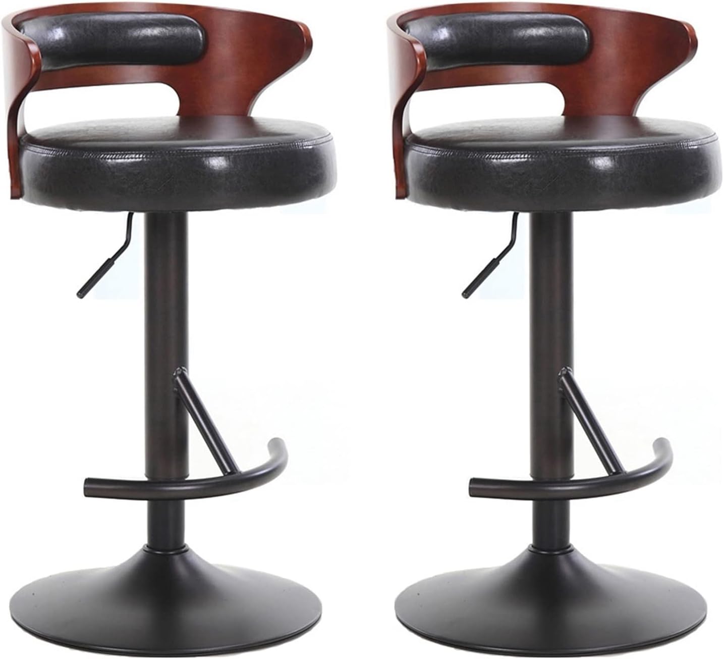 Genuine Leather Swivel Bar Stools Set of 2 Bar Chair with