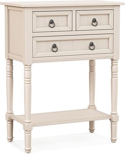 Giantex Mesa consola con 3 cajones, mesa de entrada rústica de 24 pulgadas con almacenamiento, estante inferior abierto, mesa de pasillo compacta,