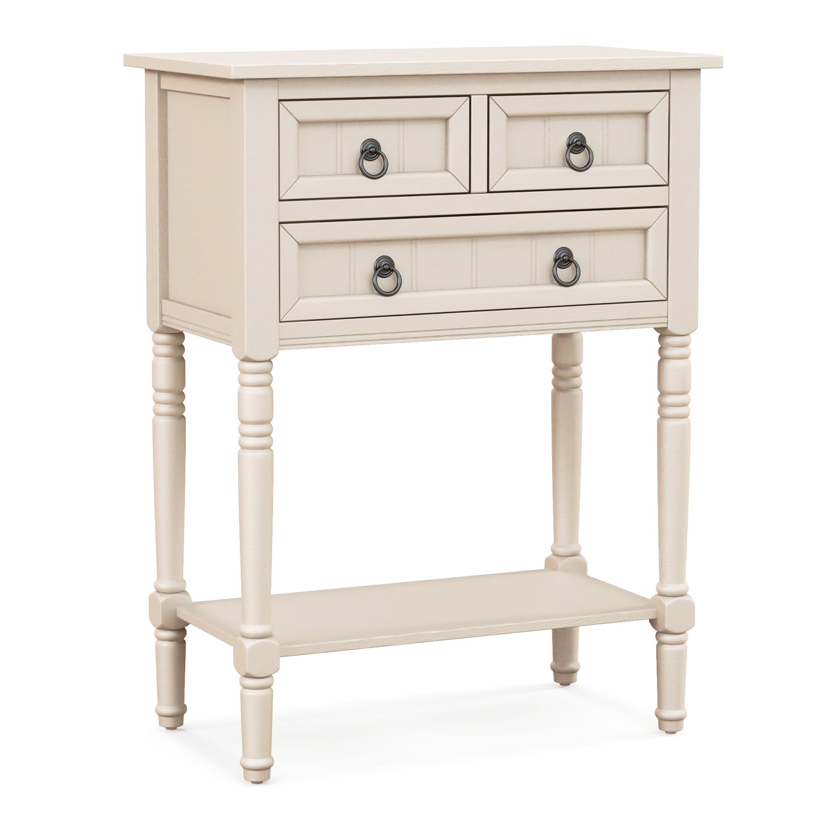 Giantex Entryway Table with Storage, Rustic Small Console Table w/ 3 Drawers & Open Bottom Shelf, Skinny Wood Console Table, Narrow Sofa Side Table for Living Room, Foyer, Hallway, Entry Table, Beige