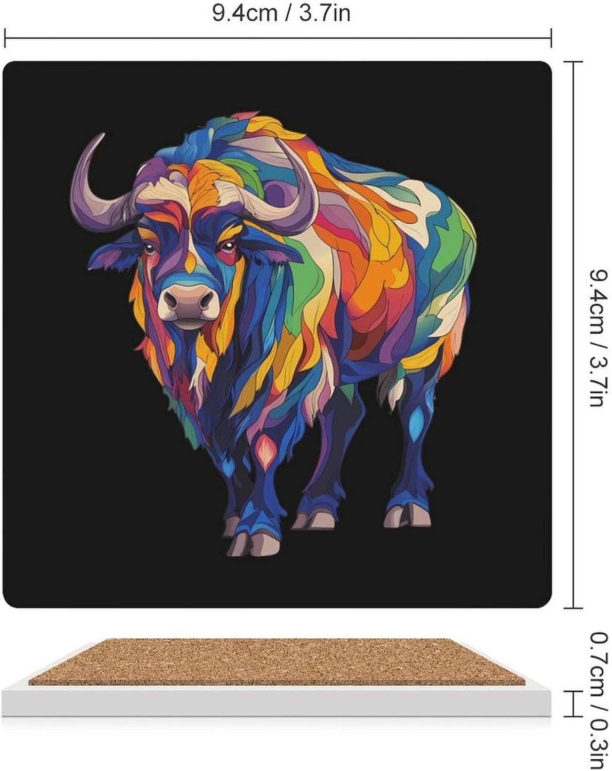 Colorful Buffalo Coasters for Drinks Square Table Coasters Set Cup Mats with Cork Base