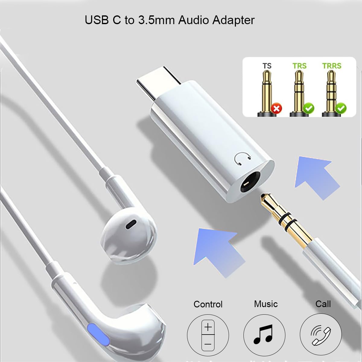 USB C to 3.5mm Headphone Jack Adapter, Audio to USB c Adapter,Type C to Aux Audio Dongle Compatible with iPhone 16 Pro Max 15 Pro Max, Samsung Galaxy S24 S23 S22, Pixel, iPad Pro, MacBook(2 Packs)