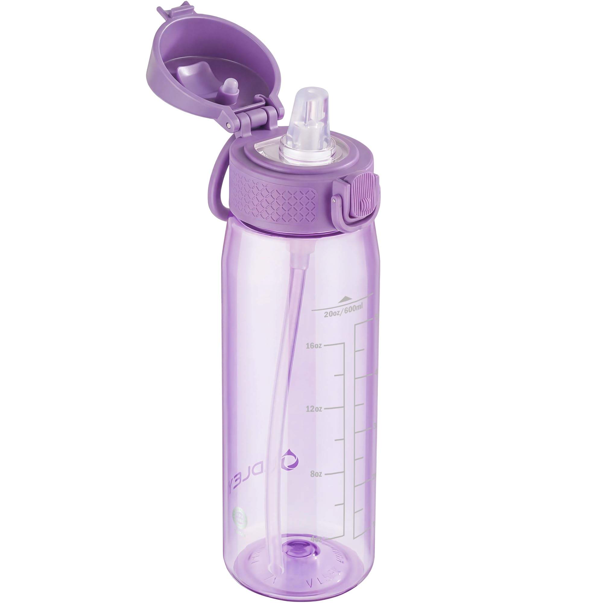 OLDLEY 600ml/20oz Water Bottles with Straw Leakproof Tritan Water Bottle with Handle BPA Free Time Marker Sports Drinking Bottle for School, Travel, Sports (Dark Purple)
