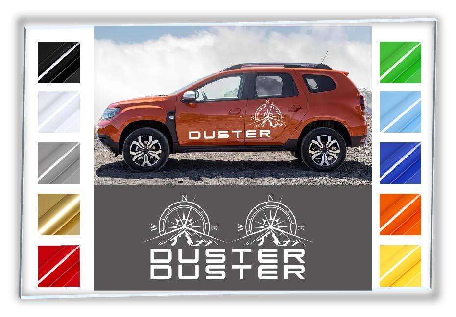 Stick Créa - 2 Stickers autocollants boussole rose des vents compatible pour Dacia Duster (Noir)