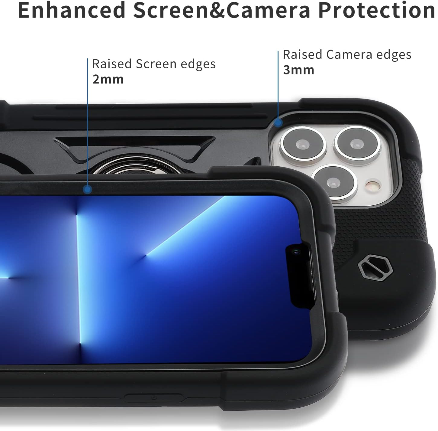 for iPhone 13 Pro Max Case 6.7 Inch with Ring Stand, with 2 Pack Glass Screen Protector + 1 Pack Camera Lens Protector,Heavy-Duty Shockproof Cover for iPhone 13 Pro Max (Black) - Image 7