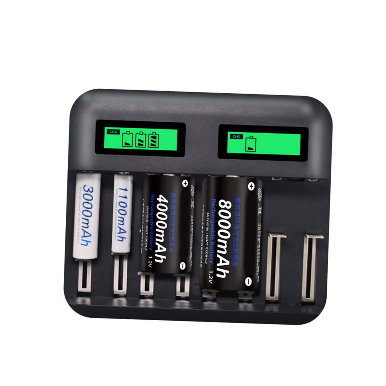 DOITOOL Chargeur De Piles AA AAA avec Affichage LCD Emplacements Compatible USB pour Piles Rechargeables avec Protections Multiples Court-Circuit Et Surtension