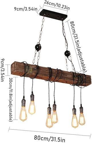 Miniatura 6 de Lámpara de araña rústica para comedor, lámparas colgantes de granja, 6 enchufes de bombilla E26, línea de luz de suspensión industrial que se puede