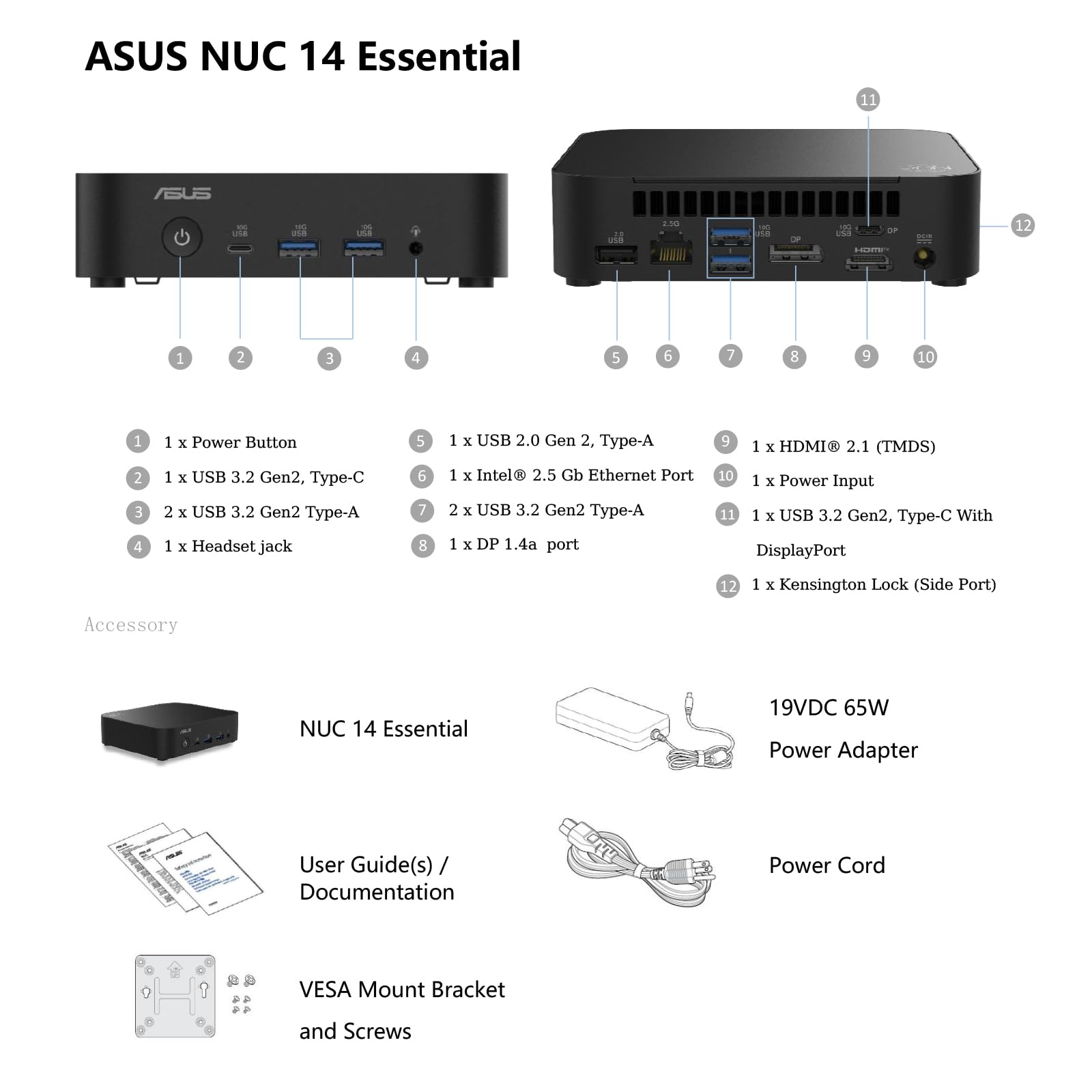 Cutesliving NUC 14 Elite Mini PC compatibile con Intel N97 Quad-Core, 16GB DDR5 RAM, 4K Triple Display, Wi-Fi 6E, design compatto 0.56L per ufficio/digital signage/uso incorporato (Barebone No RAM/SSD