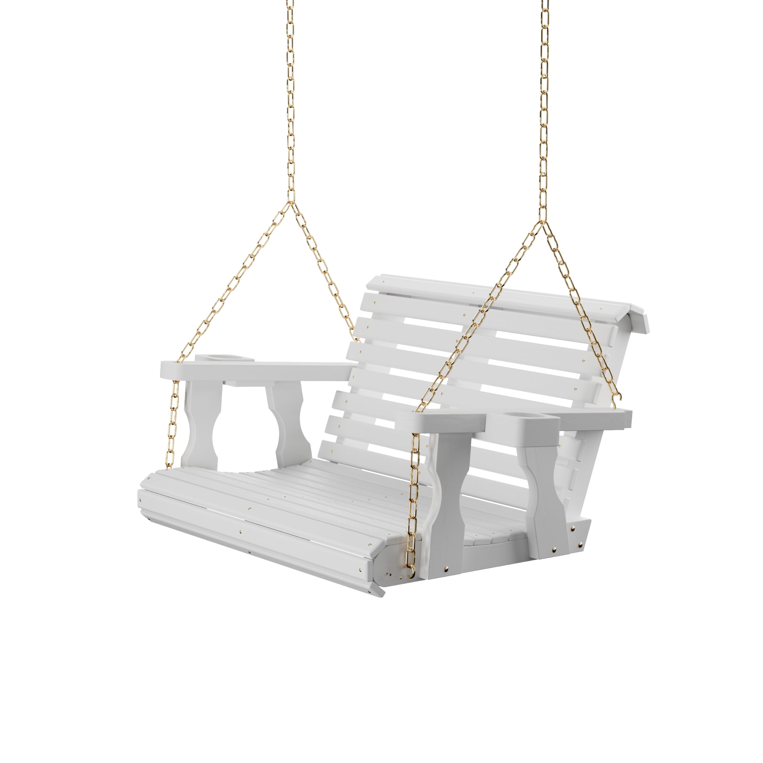 Amish Casual Heavy Duty 700 Lb Capacity Porch Swing with Cup Holders (3 Foot, Semi-Solid White Stain) – Wooden Outdoor Roll Back Swing with Hanging Chains – Amish Made in the USA