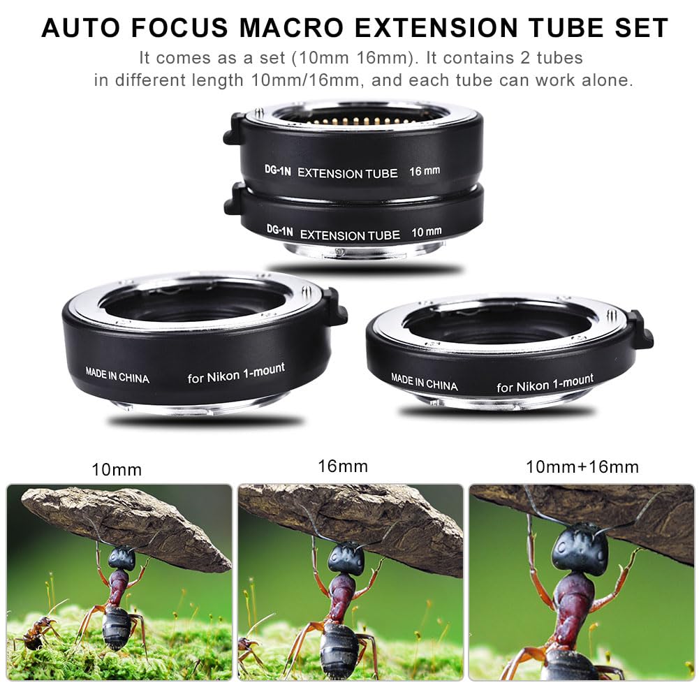 Juego de Tubos de extensión Macro de Enfoque automático de 10 mm + 16 mm para cámaras DSLR (DG-1N)