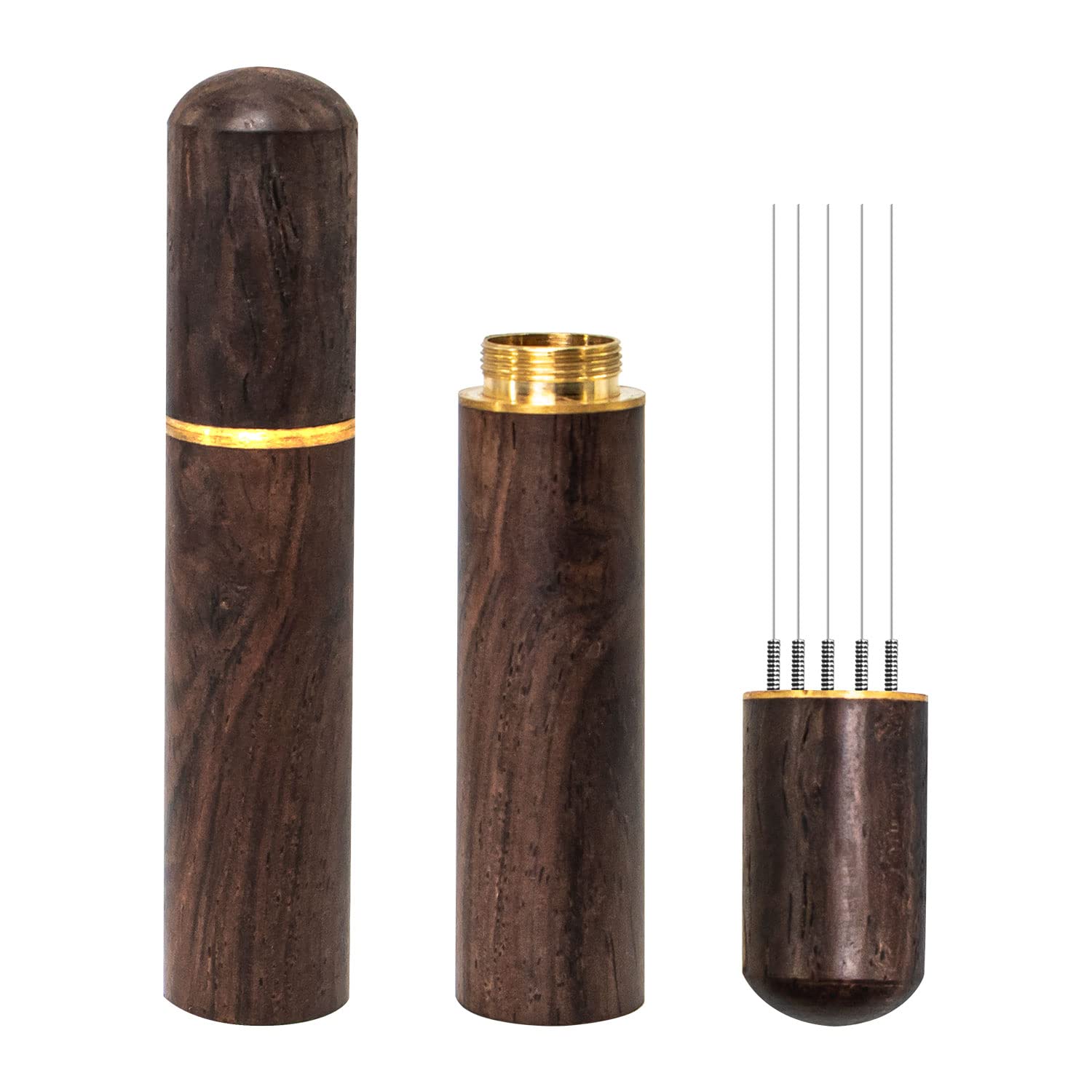 Zolunu Espresso Coffee Stirrer 5 Needles 0 4mm Espresso Distribution Tools Natural Wood Handle and Stand Walnut