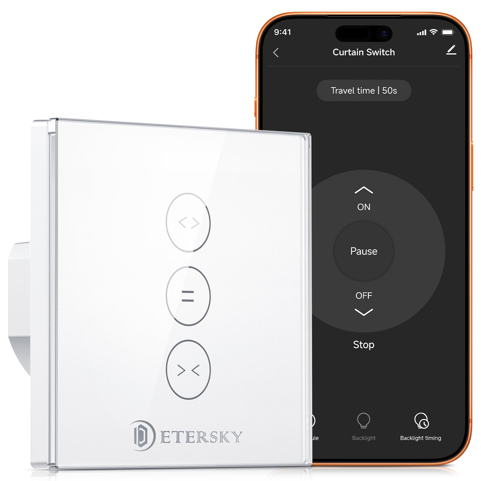 【LED Controlable】WiFi Interruptor Persiana, Etersky Interruptor WiFi, Control de APP y con Temporizador, Compatible con Alexa y Google Home para Motor Persiana Tubular (Se Necesita Cable Neutro)