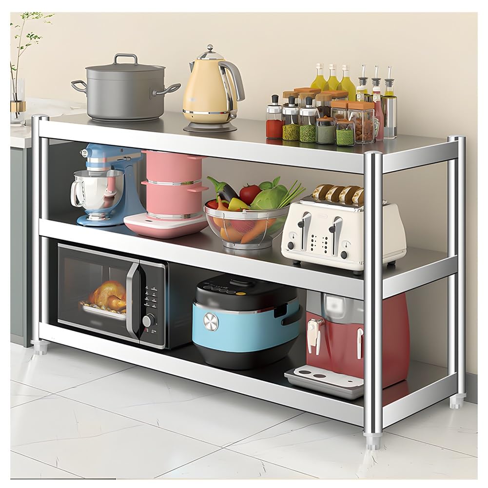Scaffale da cucina a 3 ripiani in acciaio inox ad altezza regolabile, per uso industriale, per ga e ristoranti, multiuso (80 x 30 x 80 cm)