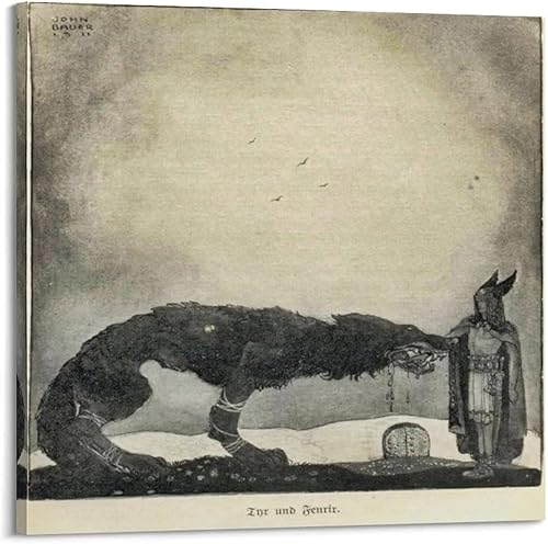Póster de John Bauer (Tyr y Fenrir) de pinturas famosas, póster artístico y arte de pared, póster moderno para decoración de dormitorio familiar, 12