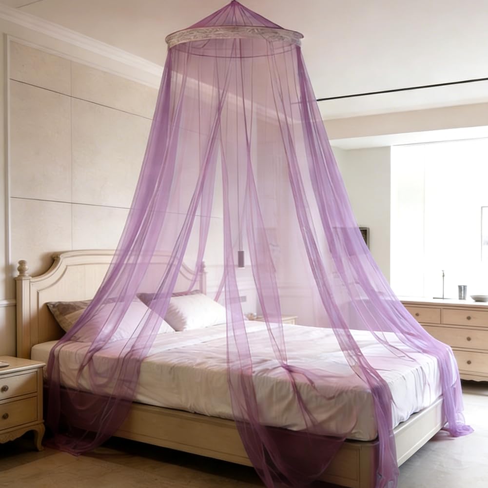 HATFRYF Dome Mosquito Net, Bed Canopy, Dome Canopy Bed Large Hanging, Mosquito Net for Travel&Room Single to Double Universal, Breathable Mesh Effective Anti, Girls Boy Room Decor - Purple