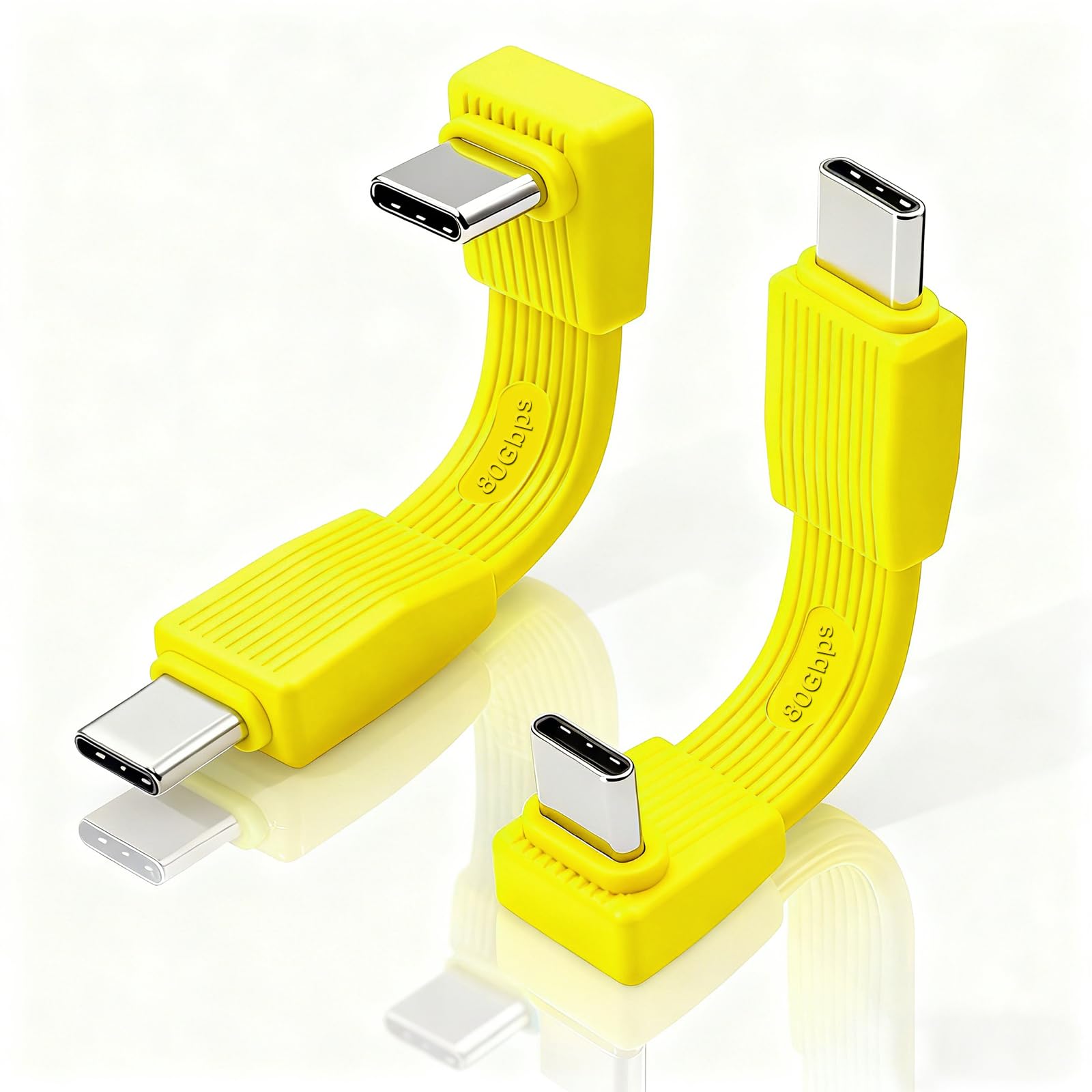 Duttek Short USB C 90 Degree Cable 2.36inch/6cm [ 80Gbps/204W PD Fast Charging /8K@60Hz],Short USB C Male to Male Cable for Thunderbolt 5/4/3, Power Bank, SSD, Smartphone Yellow-2Pack