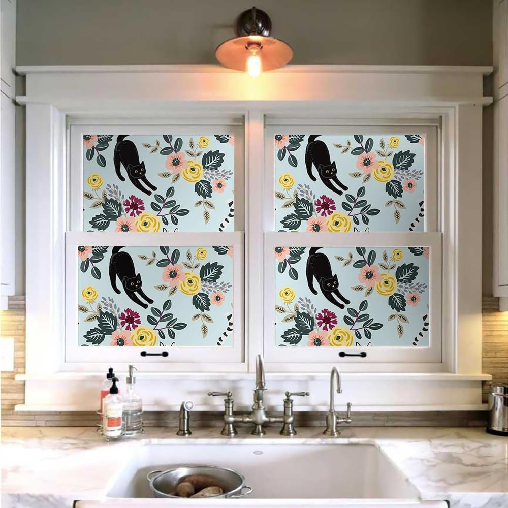 18"x236" Watercolor Animals Cat Colorful Flowers Peel and Stick Self Adhesive Wallpaper Removable Contact Paper Stick on Easy Peel Off Wall Paper for Kitchen Bedroom Bathroom Renter