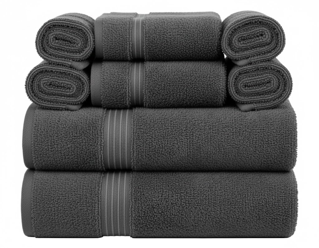 Premium 8-Piece Towel Bale Set – Plush, 100% Egyptian Cotton Bath Towels, Hand Towels & Washcloths – Extra Absorbent Luxury Hotel Quality Bathroom Pack (Charcoal Grey)