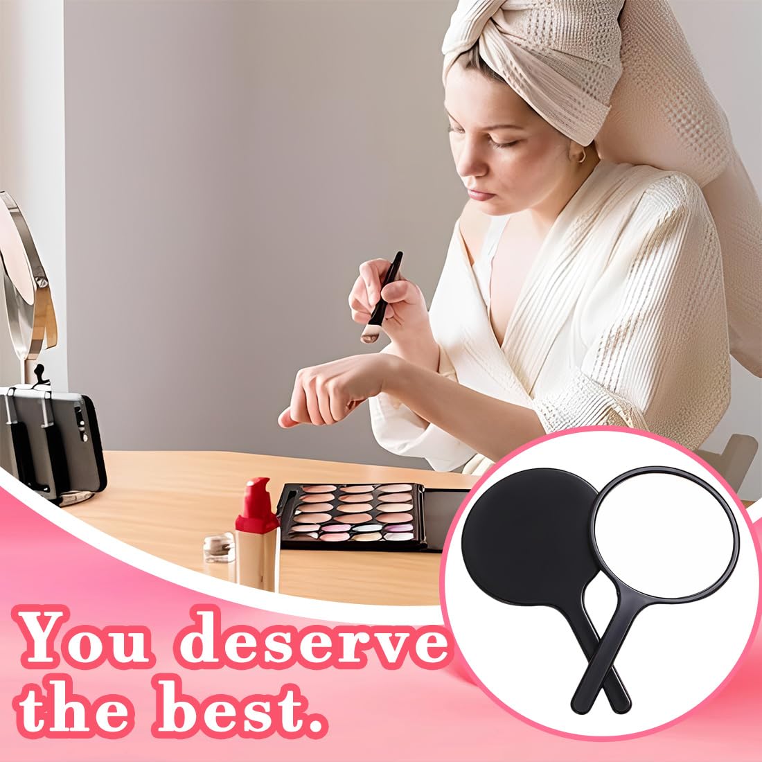 Specchio Con Manico, Specchio Portatile Professionale, Specchio Cosmetico Forma Rotonda, Sostenibile E Durevole, Perfetto Per Radersi O Applicare Il Trucco