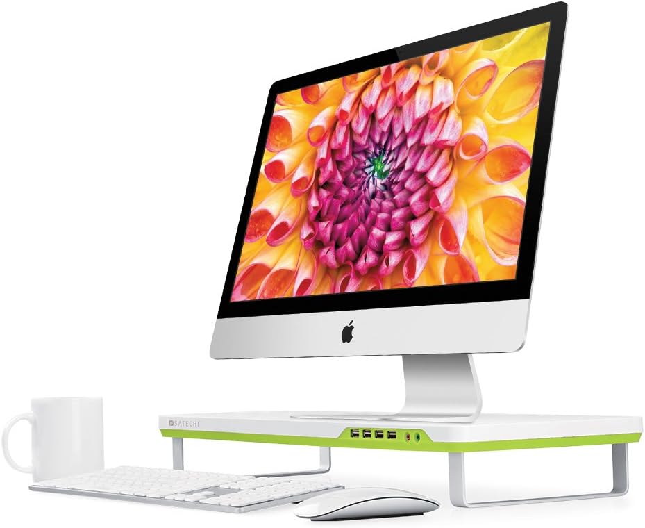 Satechi F1 Smart Monitor Stand with 4 USB Ports and Headphone/Microphone Extension Ports – Compatible with 21.5-Inch iMac, MacBook Pro, MacBook, Dell, PC, Samsung and More (White)