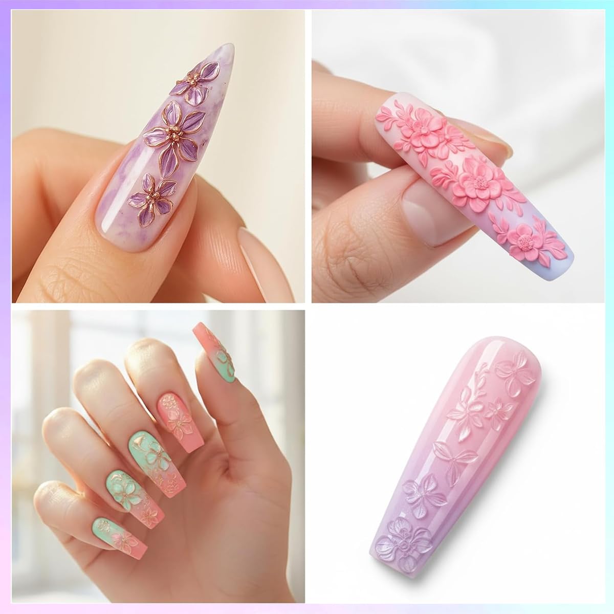 MAYCREATE® 4PCS 3D Gel Nail Art Flower Molds Silicone Nail Molds 4