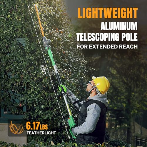 Image of WORKPROX 20V Cordless Pole Hedge Trimmer, 9.2-Feet Reach, 11 Rotating Head Angles, Telescoping Aluminum Pole, Includes 2.0Ah Battery & Charging Cable for Shrubs Trimming