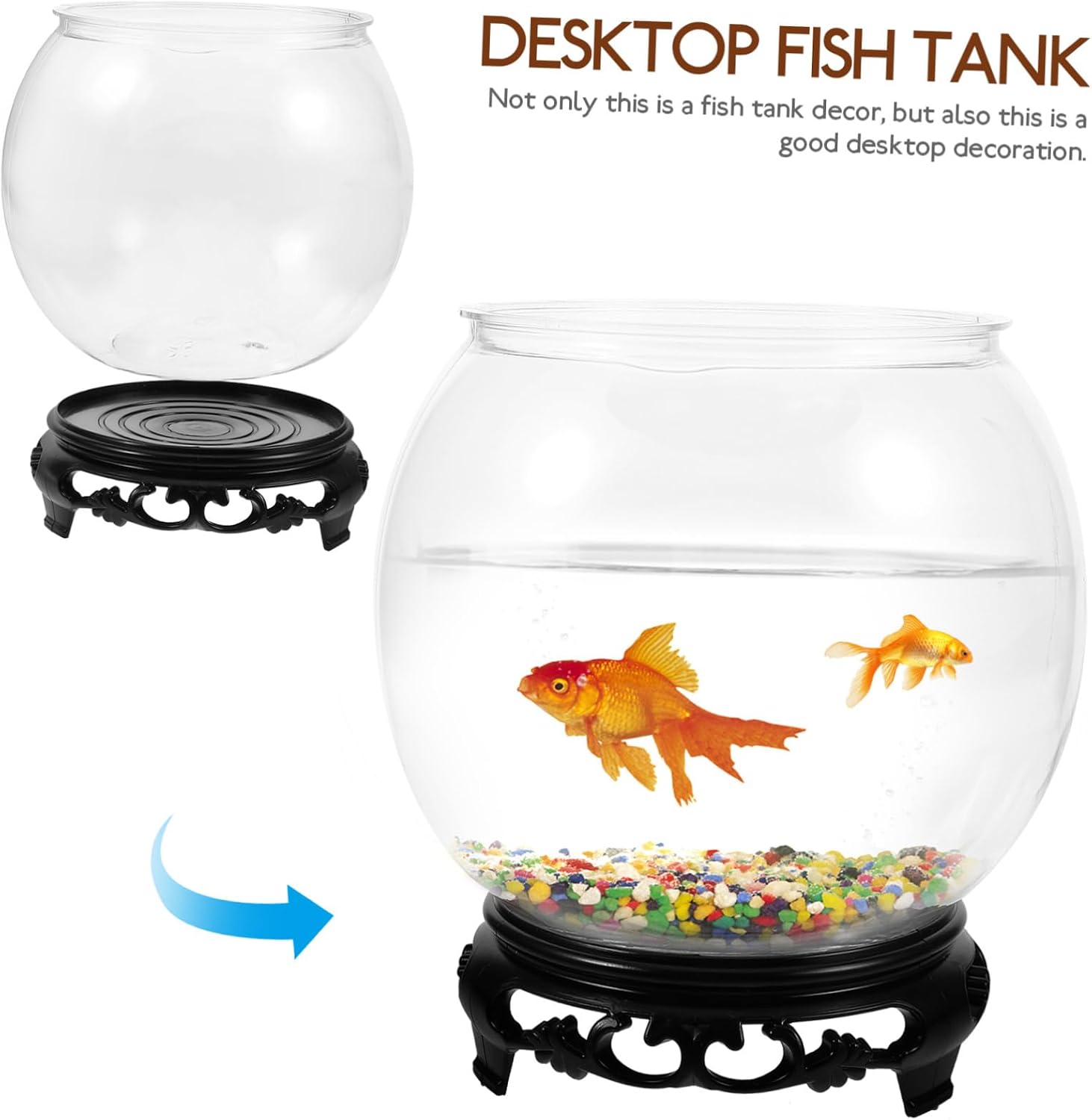 VOSAREA 1set Transparent Fish Bowl Aquarium with Stand Delicate Design for for Desk Decoration Plastic Material