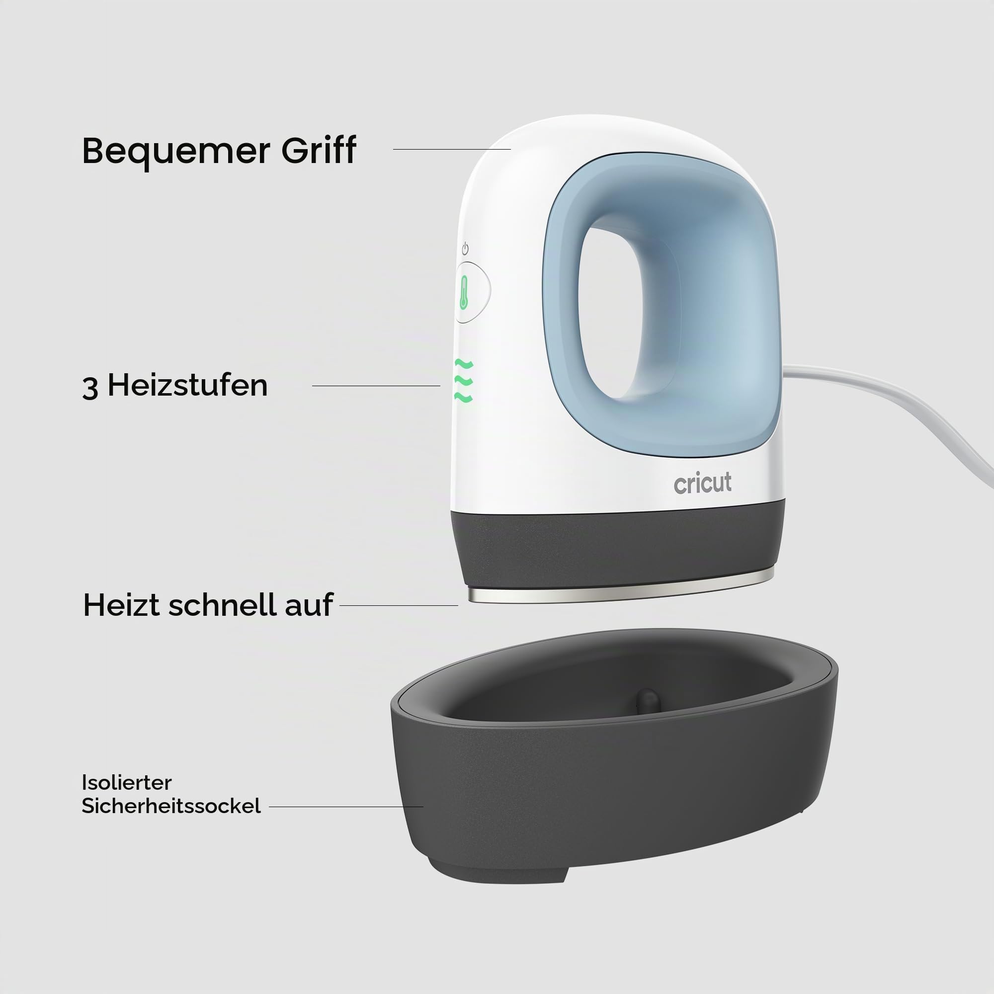 Cricut EasyPress Mini-Wärmepresse – zum Pressen kleiner Gegenstände wie Schuhe, Stofftiere, Hüte & mehr – 3 Heizstufen & Präzisionsspitze – Keramikbeschichtete Heizplatte – kompakt & leicht – Zen Blau