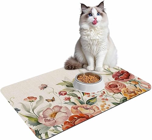 Miniatura 7 de Tapete de baño con flores retro para bañera, antideslizante, de secado rápido y absorbente, tierra de diatomeas, fregadero de cocina, ducha,