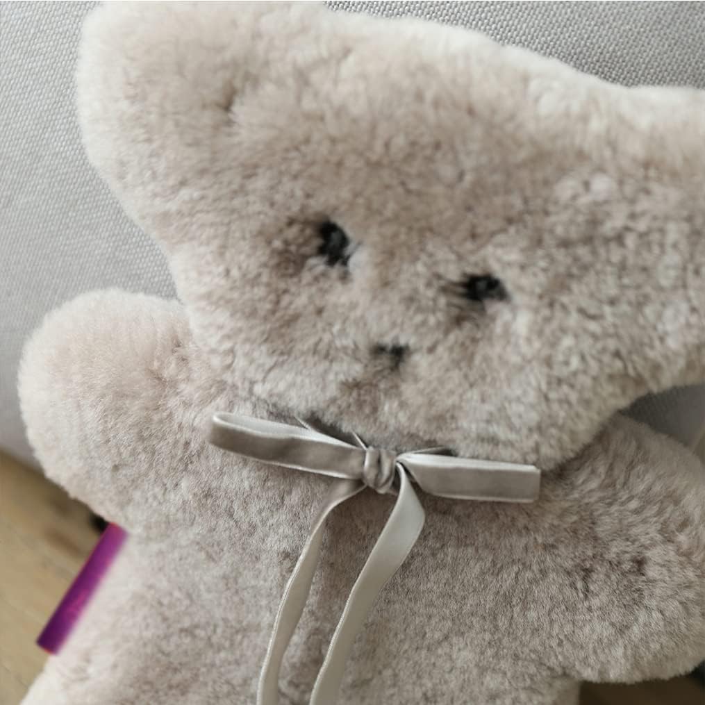 funlife 100% Australian Soft Cuddly Sheepskin Flat Teddy Bear for Baby Birthday Gift,Gray