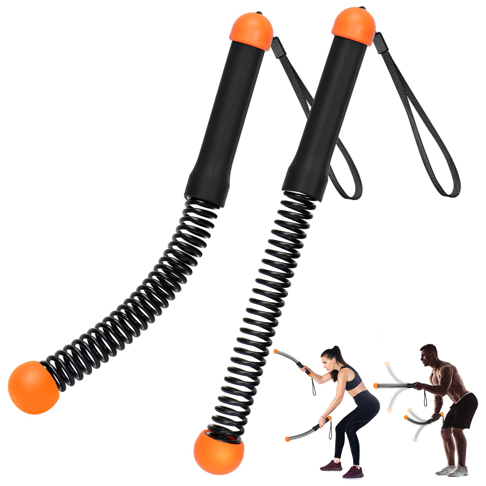 TRELC Upgrade Weighted Ropeless Battle Ropes, 2PCS Cordless Battle Rope for Home Gym, HIIT, Strength, Quiet Portable Training Rope, Workout Ropes Versatile Fitness Equipment(Black&Orange)