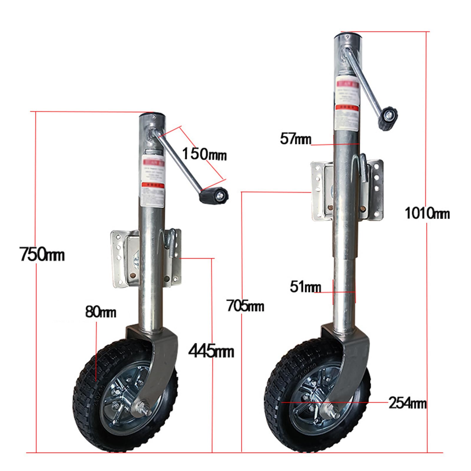 Schwenkbarer Anhänger Stützrad Tragfähigkeit 680 kg Stützrad 254x80mm Seitliche Wippe Automatik Hänger Stützrad Robustes und Verstellbares Stützrad mit Klemmhalter Montiersatz (Seitenwippe)