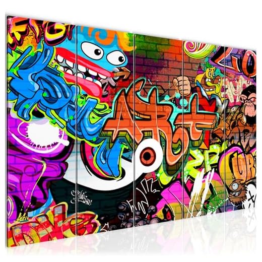 Bilder Graffiti Street Art Wandbild 200 x 80 cm Vlies - Leinwand Bild XXL Format Wandbilder Wohnzimmer Wohnung Deko Kunstdrucke Bunt 5 Teilig - MADE IN GERMANY - Fertig zum Aufhängen 402155a