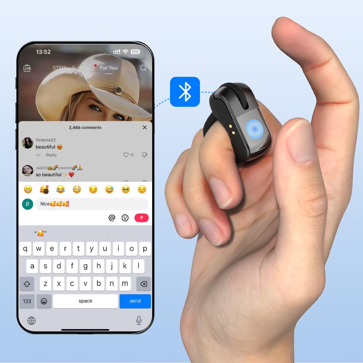 Fernbedienung für TikTok mit Touchpad, Bluetooth Page Turner für iPad/Kindle App/iPhone/Android (Schwarz)