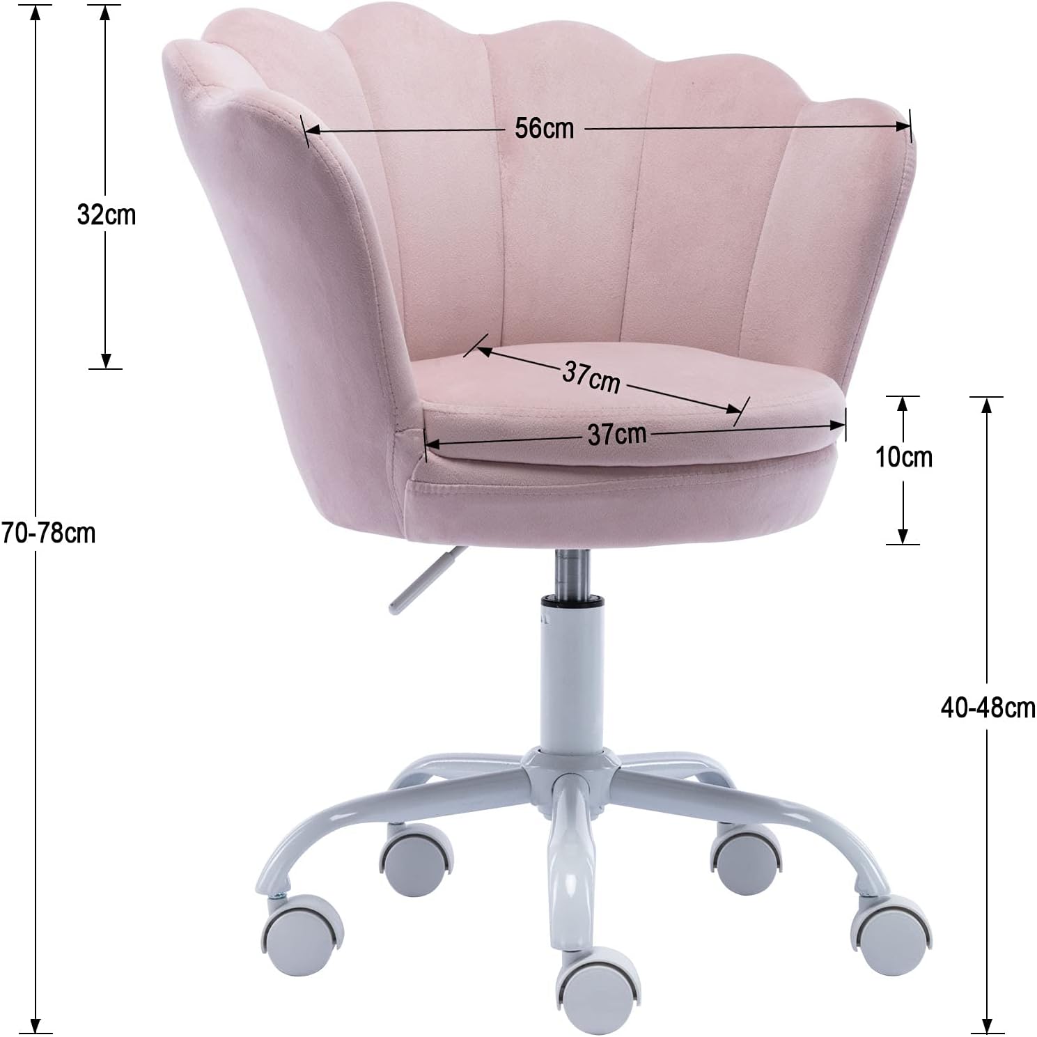 Wahson Velvet Kids Rotating Desk Swivel Chair with Armrests for Girls Children Study Office Chair Height Adjustable (Light Pink)