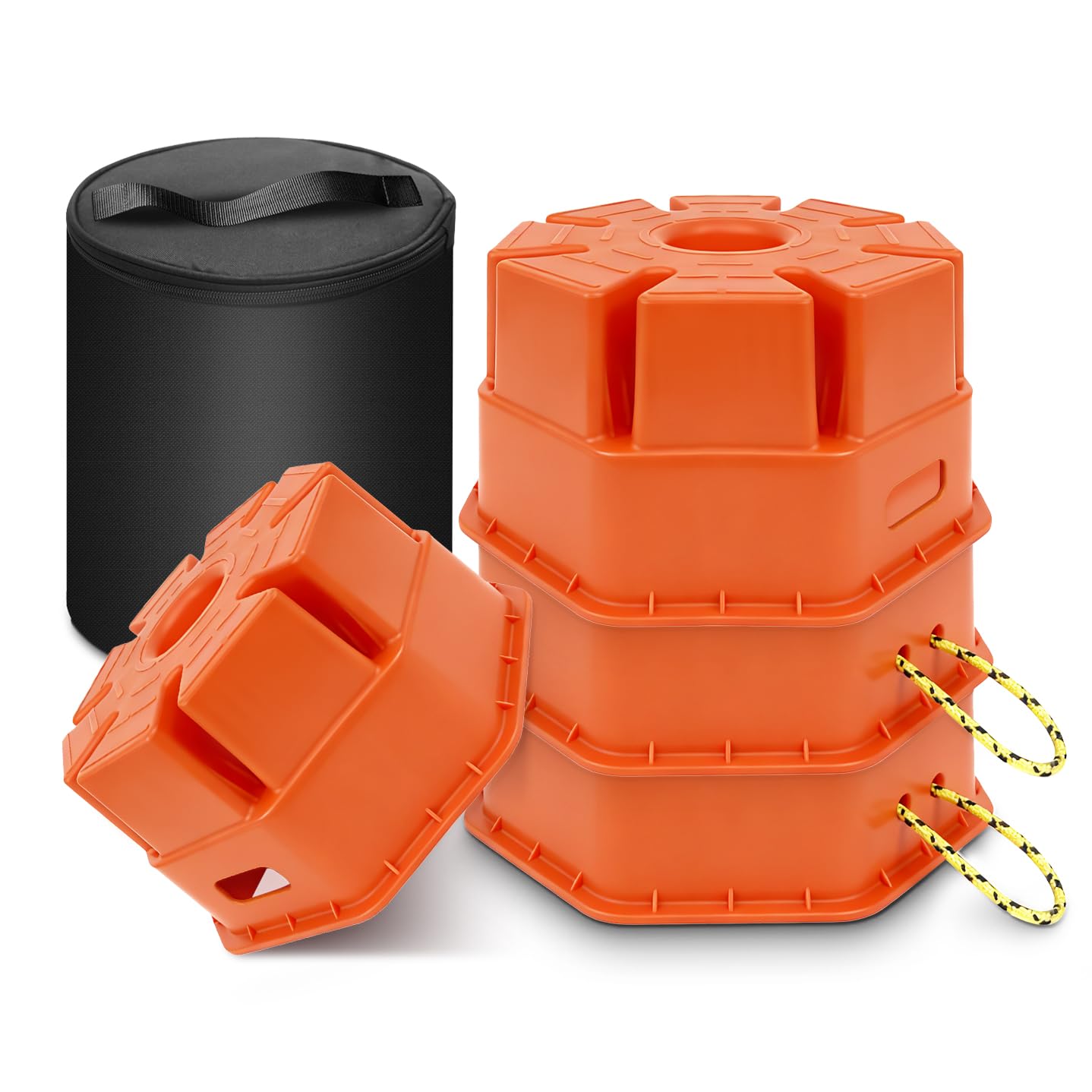 HOXWELL Blok podnośnika przyczepy 15 cm H, 4 sztuki, z torbą, pojemność 18 000 kg, bloki stabilizatora kampera, do każdego podnośnika języka, słupka, stopy, okrągłego kwadratu lub stabilizatora