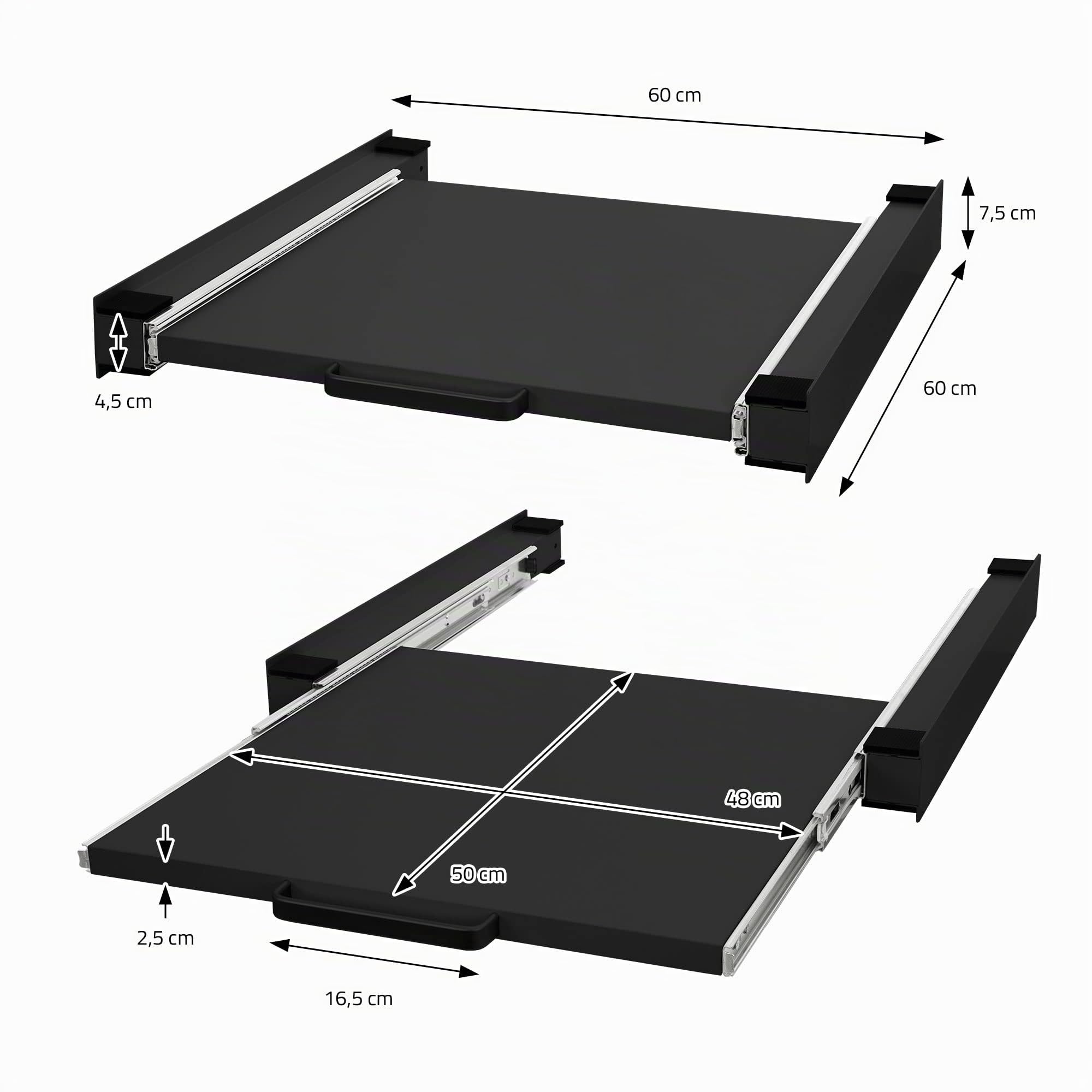 ML-Design Telaio Intermedio con Ripiano Estraibile in Acciaio 60 x 60 cm Nero per Lavatrice/Asciugatrice Piano Estensibile per Cesto Portabiancheria Kit di Sovrapposizione Universale con Maniglia