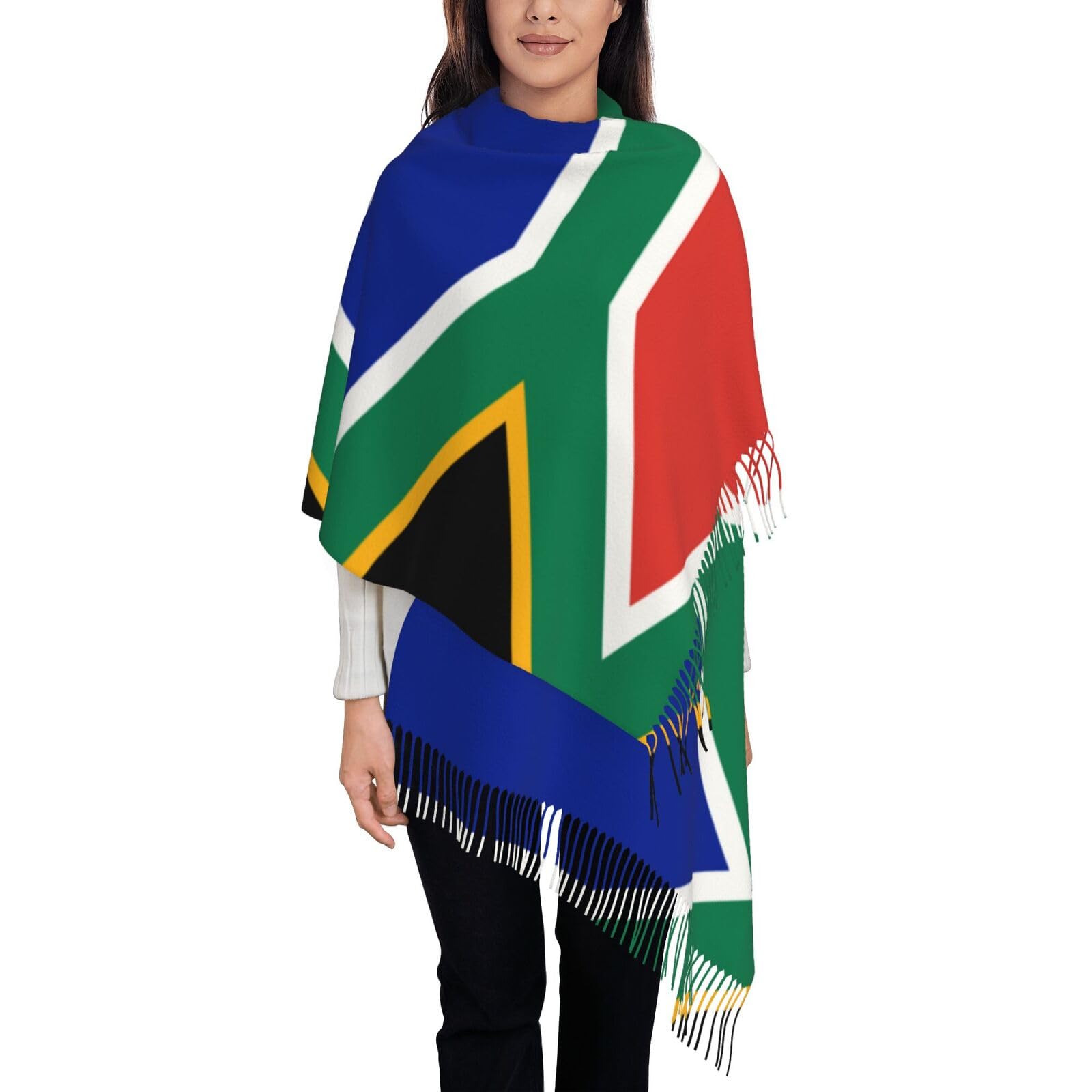 Jongya Unisex South Africa Flag Printed Shawl And Tassel Scarf, Suitable For Daily Warmth Or Matching Styling