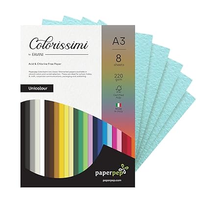 Paper Pep Colorissimi Card Stock 220GSM A3 Azzurro (Baby Blue) Unicolor Pack of 16 Sheets