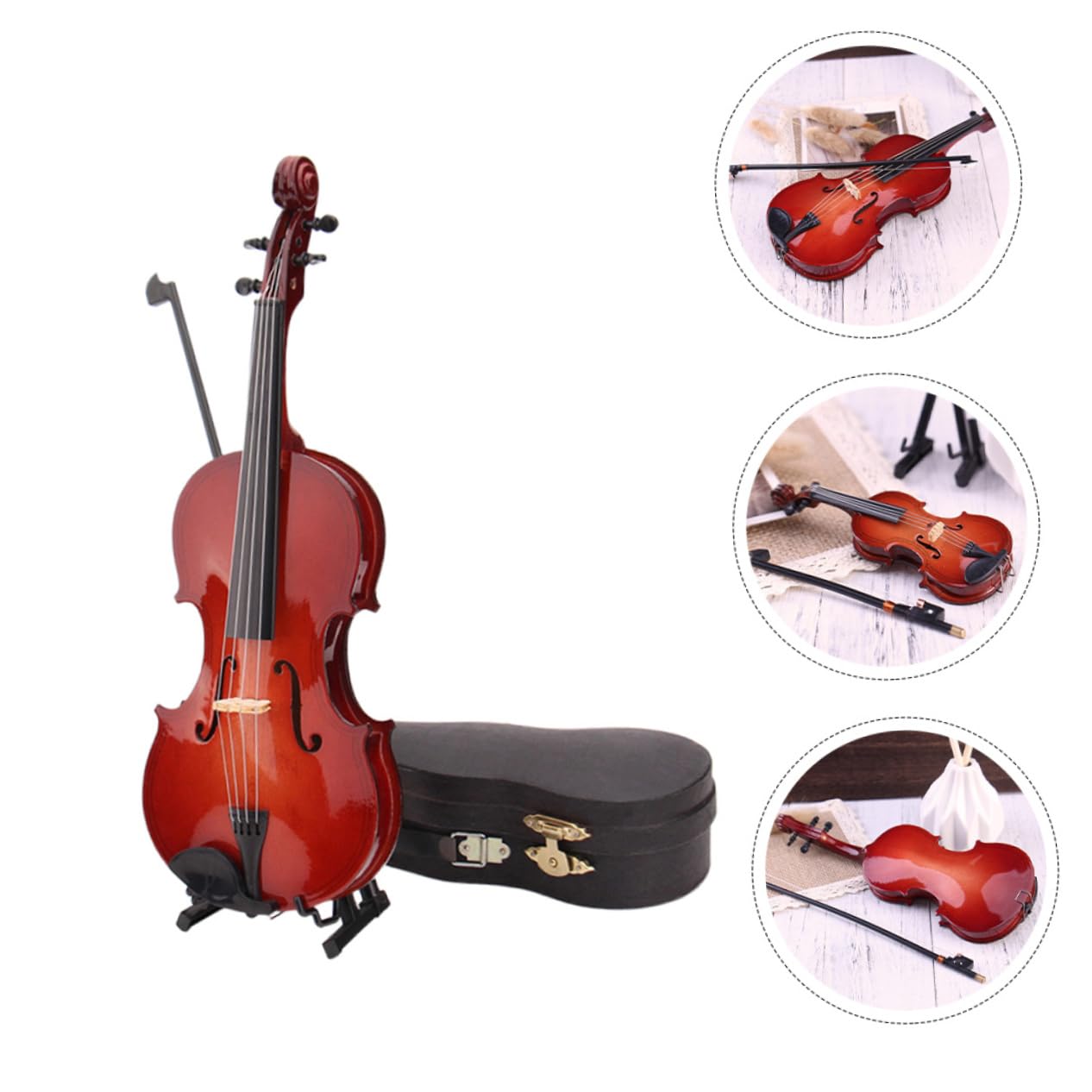 ABOOFAN Miniatura Violino con Archetto e Custodia Decorazione da e Fotografia Strumento Musicale e