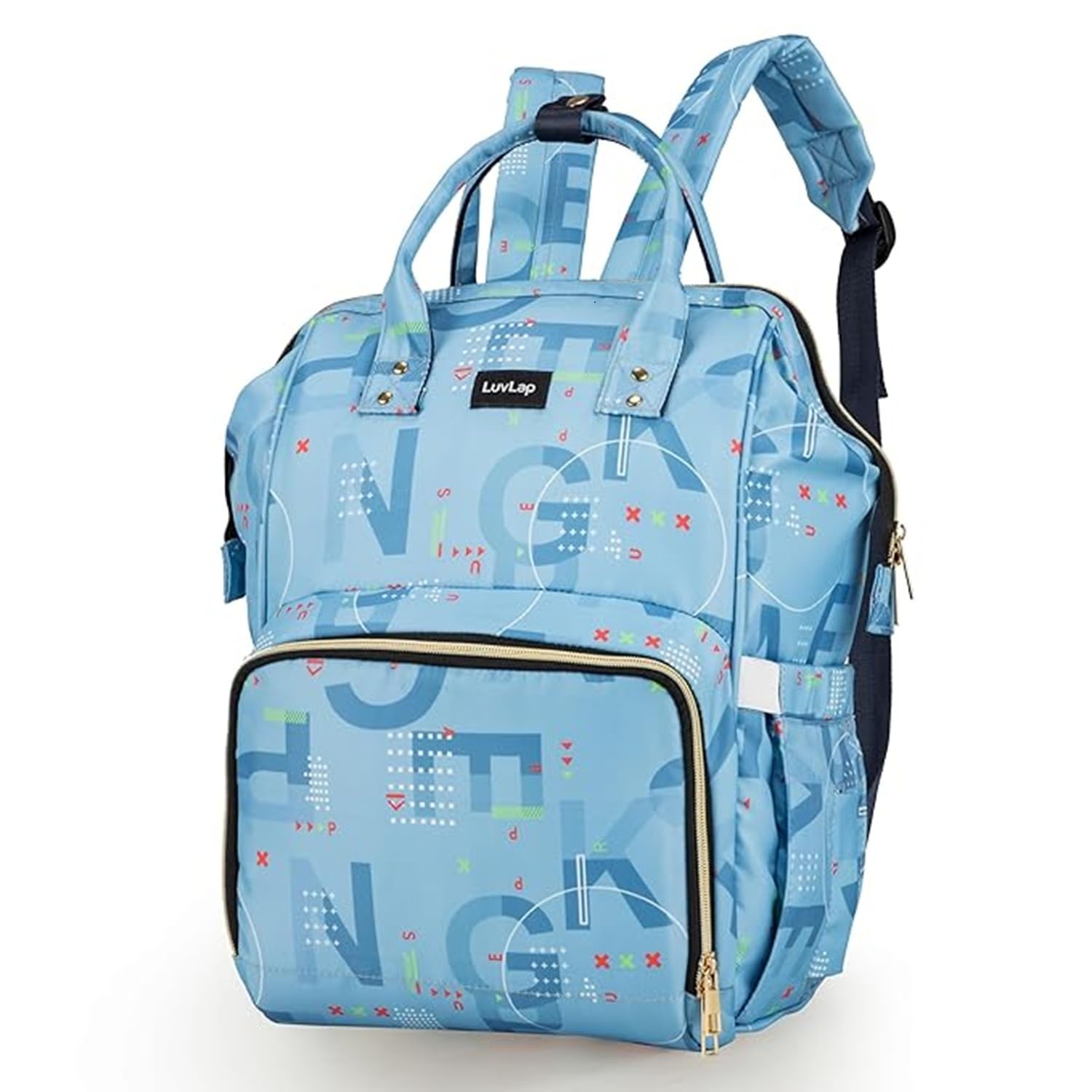 LuvLap Multifunctional Waterproof Diaper Bag for Mothers for Travel, Mother Travel Bag, Premium Oxford Waterproof Material, Large storage capacity with 15 pockets, Blue (all over print)