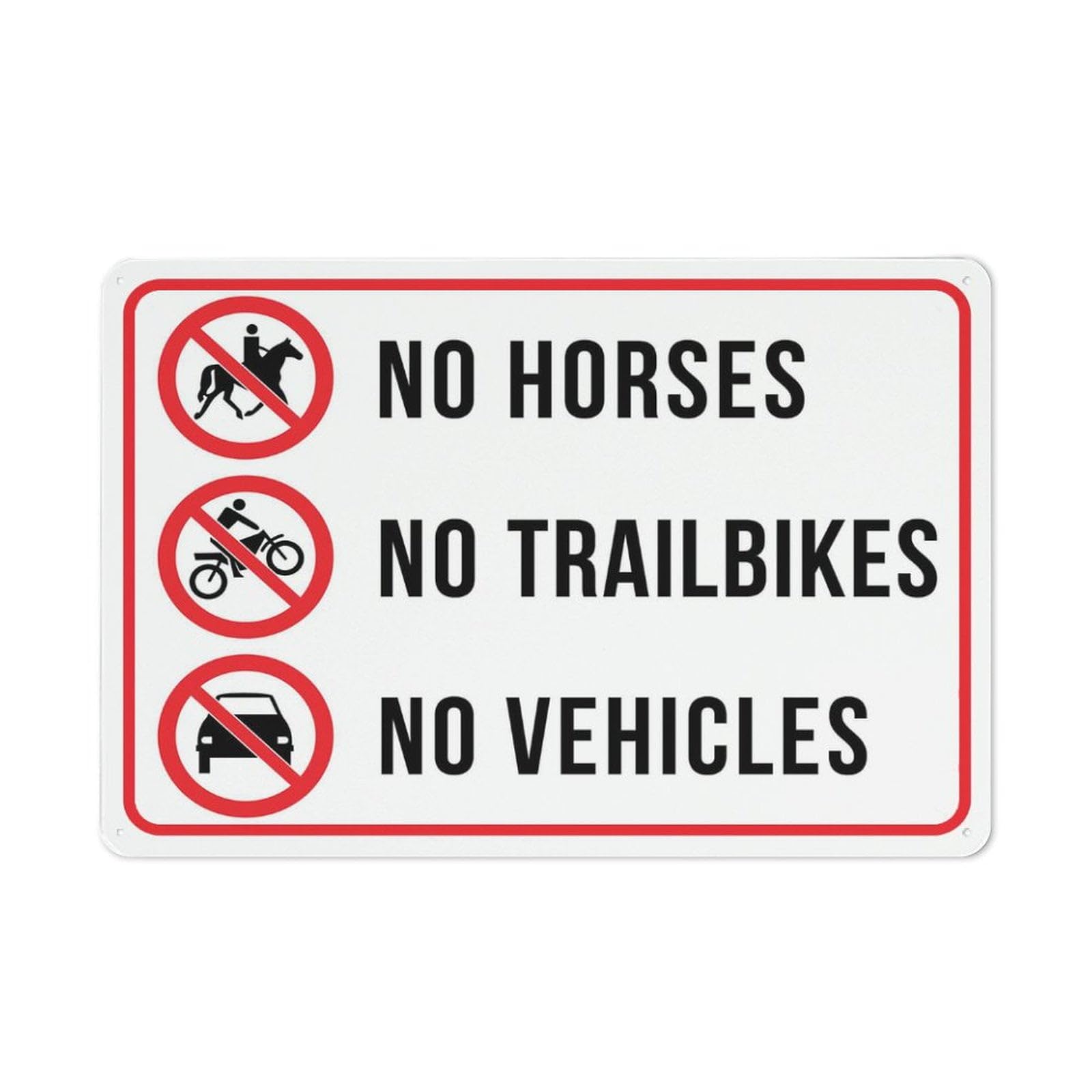 peiyeety No Horses No Trailbikes No Vehicles Sign 12X8 Inch Tin Sign Great for Garden and Yard Wall Decor