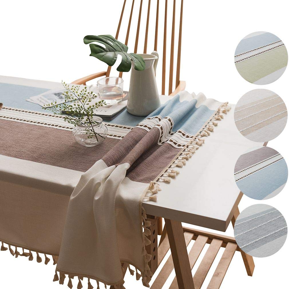 Nappe de table carrée 90x90 cm à franges bleu et café pour salle à manger